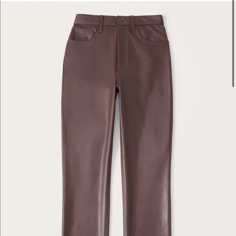Abercrombie Curve Love Vegan Leather 90s Straight Pants Brown